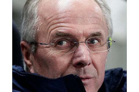 Soccer Eriksson Obit: Leicester's manager Sven-Goran Eriksson before English FA Cup match against Manchester City in Manchester, England, Tuesday Jan. 18, 2011